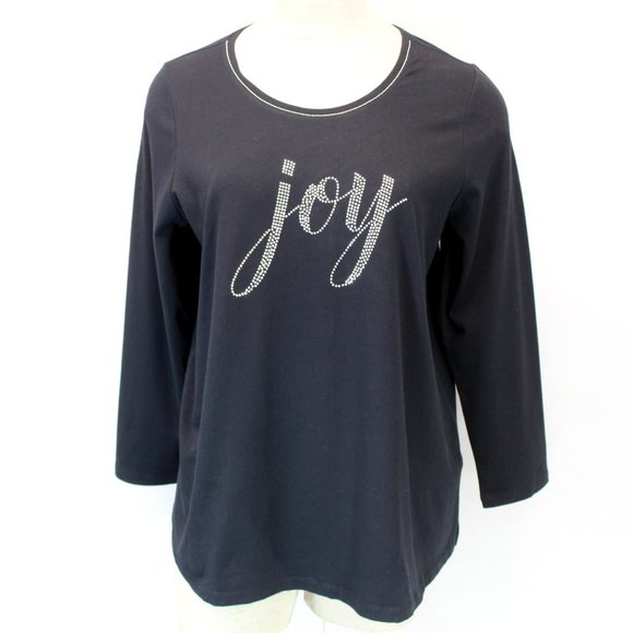 Catherines Plus Christmas Black "Joy" Long Sleeve Tee Top Tunic 1X , 18/20W - Picture 2 of 7